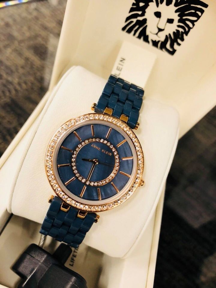Đồng hồ nữ Anne Klein AK/2620NVRG Swarovski Navy Blue Resin Bracelet Watch 1