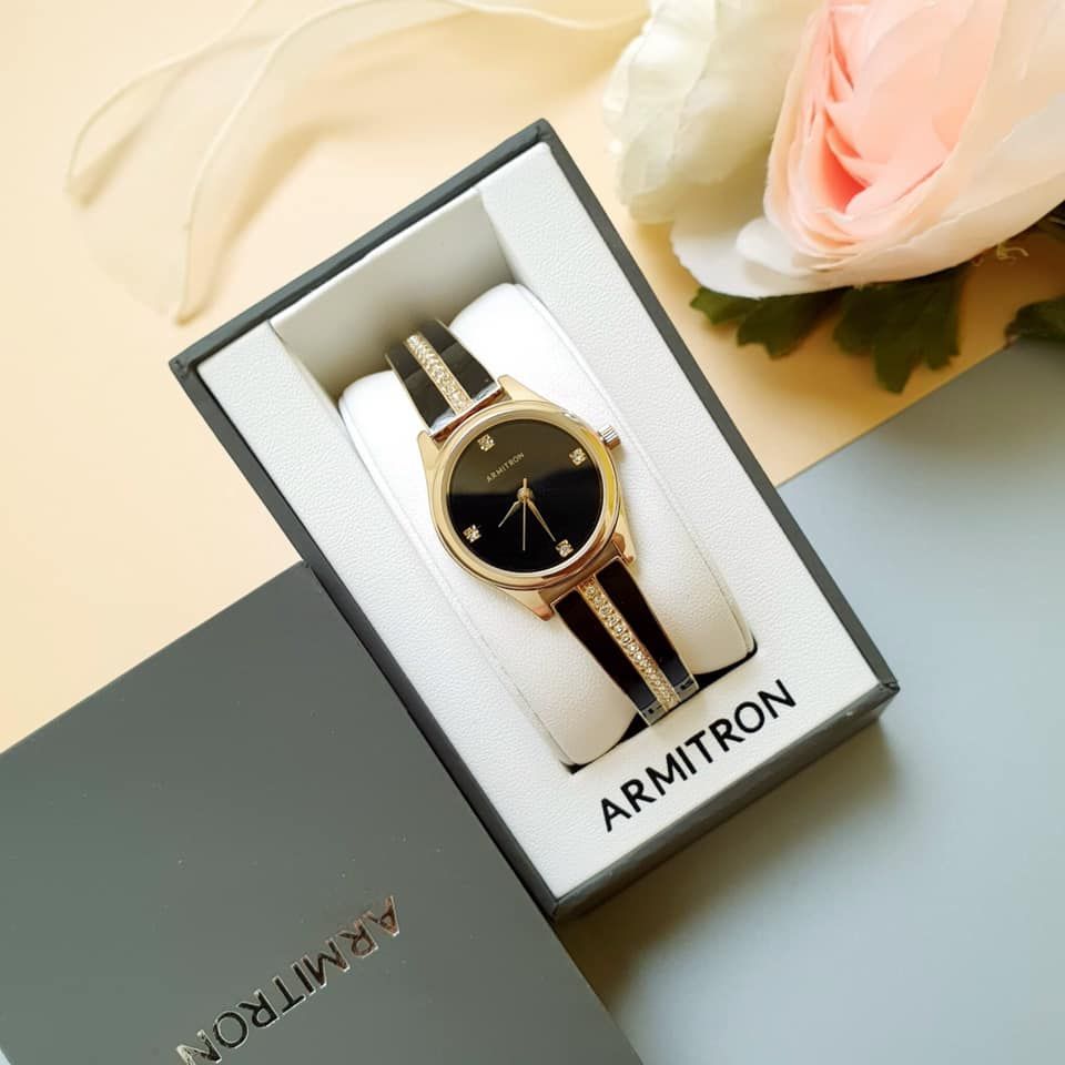 Đồng hồ nữ Armitron 75 5208BKGPBK Swarovski case 28mm 1