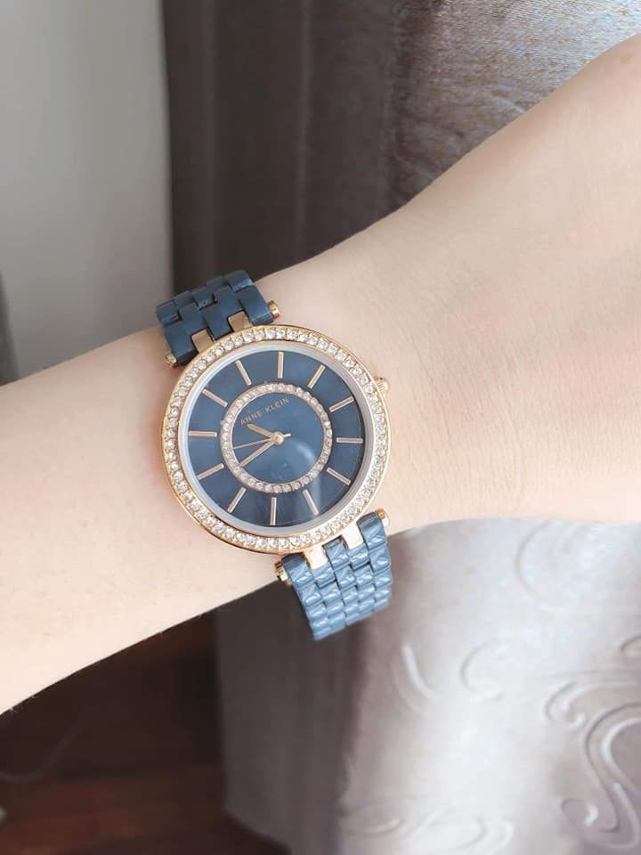 Đồng hồ nữ Anne Klein AK/2620NVRG Swarovski Navy Blue Resin Bracelet Watch 3