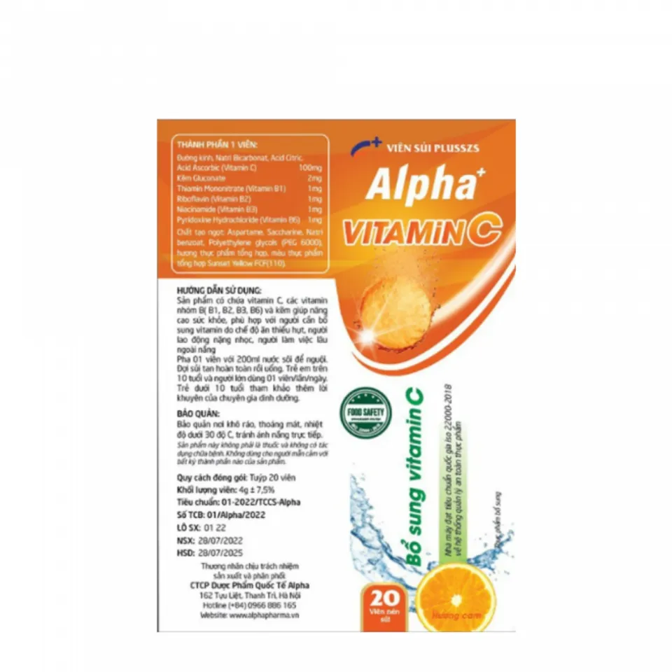 Viên sủi Alpha bổ sung vitamin C –  combo 10 tuýp x 20 viên 3