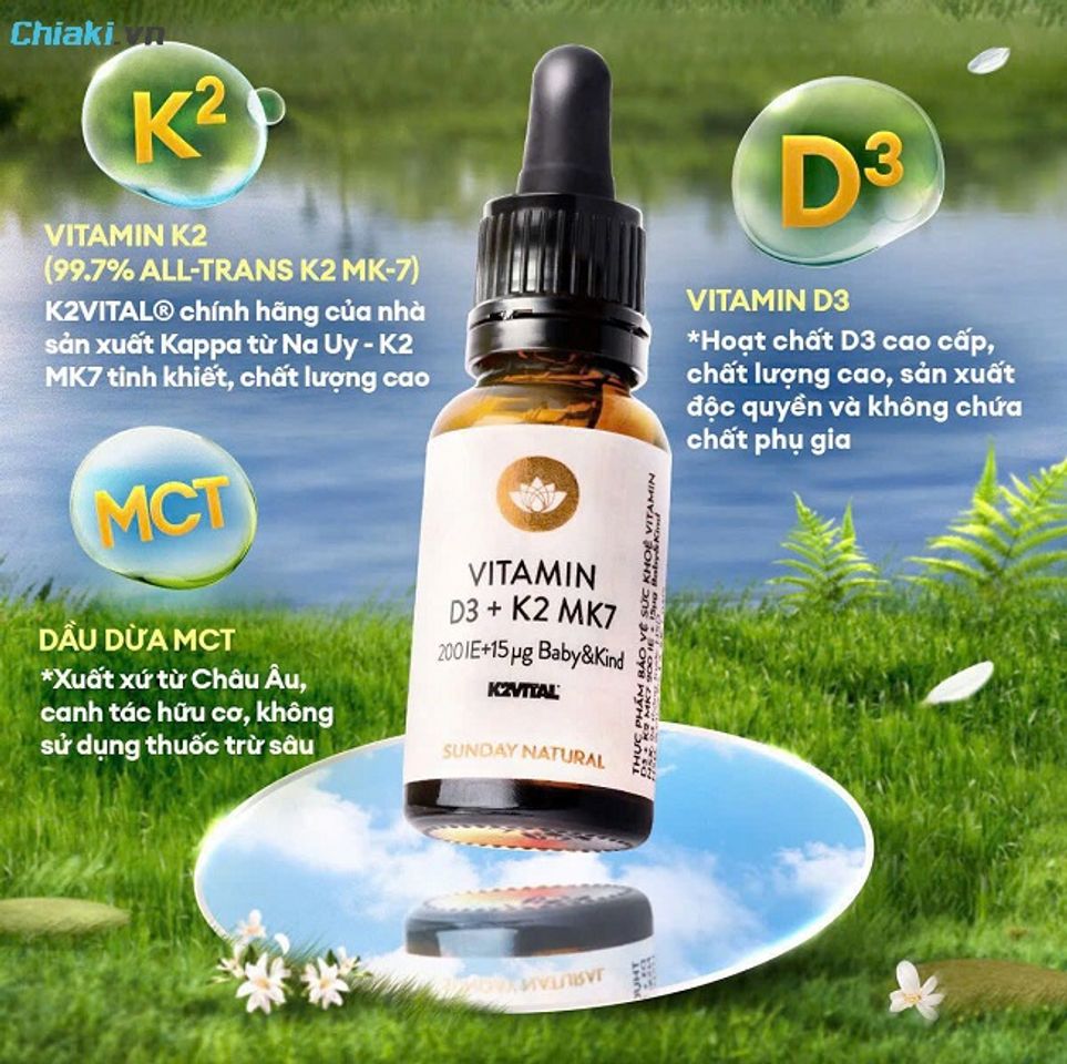 Vitamin D3 K2 M7 Sunday Natural của Mỹ&nbsp;gi&uacute;p tăng cường chức năng vận động v&agrave; ph&aacute;t triển hệ khung xương