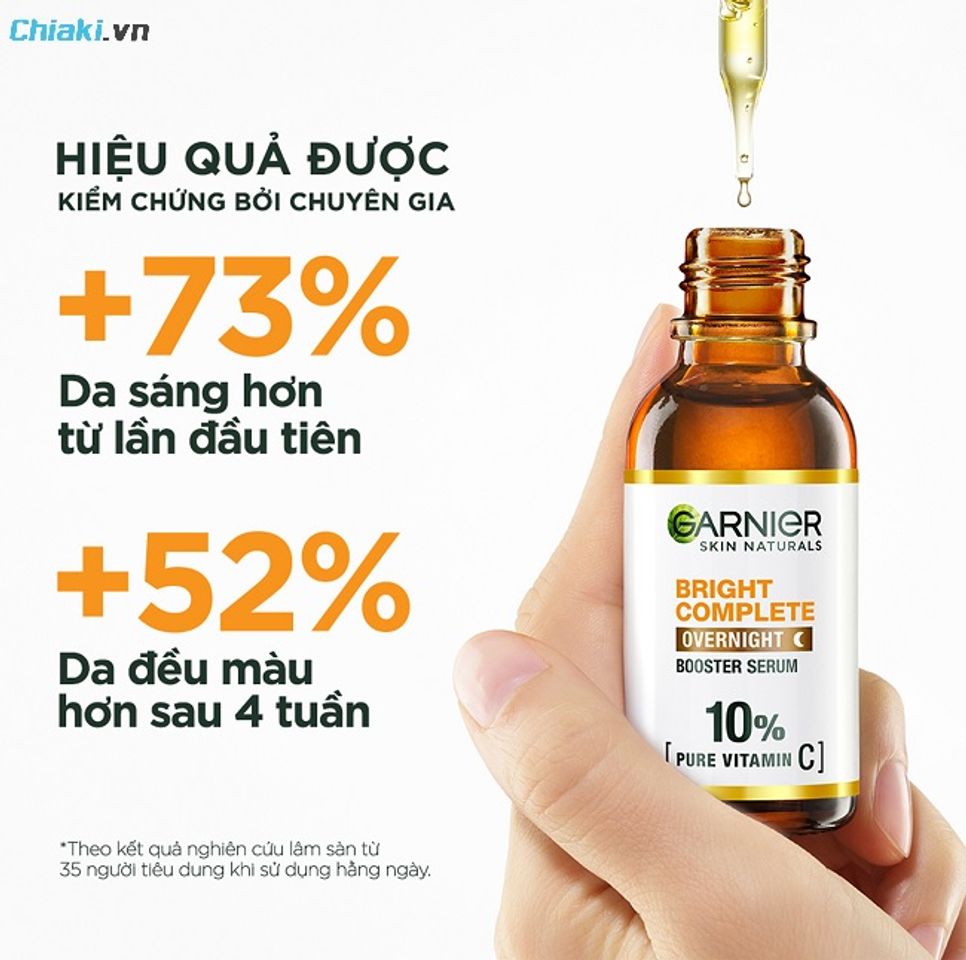 Serum Garnier Bright Complete Overnight Booster&nbsp;gi&uacute;p da phục hồi, s&aacute;ng mịn v&agrave; rạng rỡ hơn v&agrave;o s&aacute;ng h&ocirc;m sau
