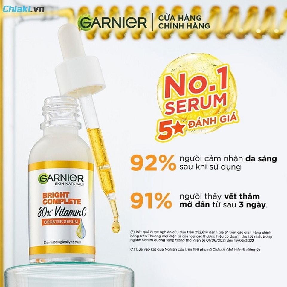Serum Garnier Bright Complete 30&times; Vitamin C Booster&nbsp;giảm vết th&acirc;m, l&agrave;m đều m&agrave;u da chỉ trong v&agrave;i ng&agrave;y