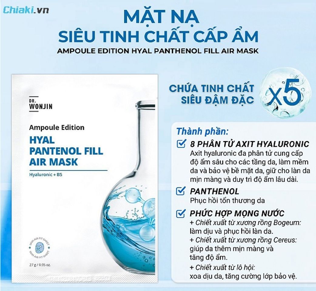 Mặt nạ Wonjin Ampoule Hydrating được &ldquo;bơm nước&rdquo; tức th&igrave; nhờ c&ocirc;ng thức ampoule si&ecirc;u thấm thấu
