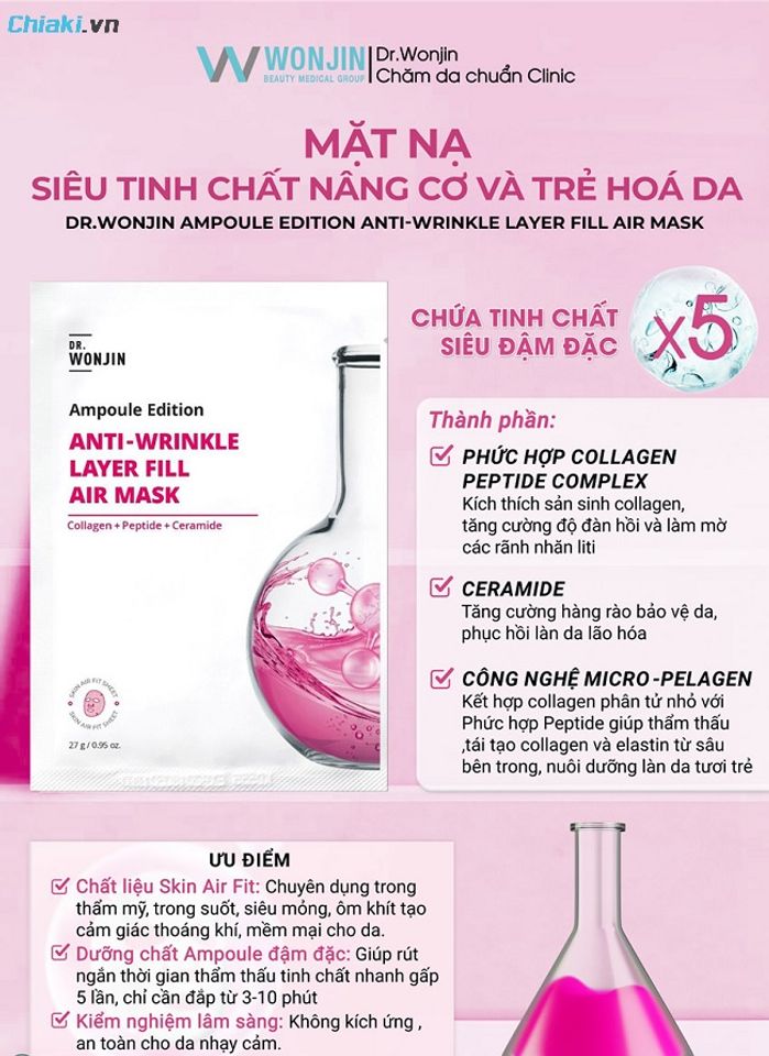 Mặt nạ Wonjin Ampoule Lifting cải thiện độ đ&agrave;n hồi v&agrave; giảm dấu hiệu l&atilde;o h&oacute;a nhẹ