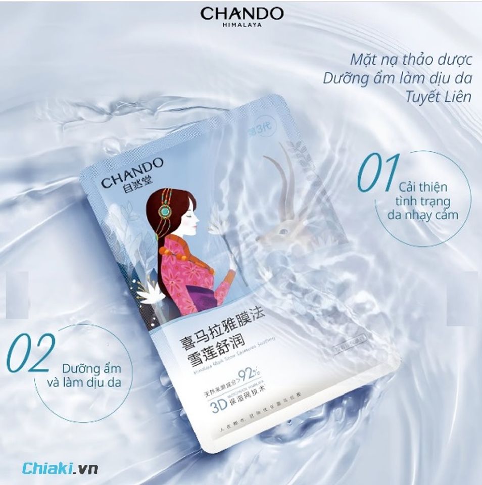 Mặt nạ Chando Snow Saussurea Soothing cấp ẩm, l&agrave;m dịu da nhanh, giảm đỏ chỉ sau v&agrave;i ph&uacute;t.