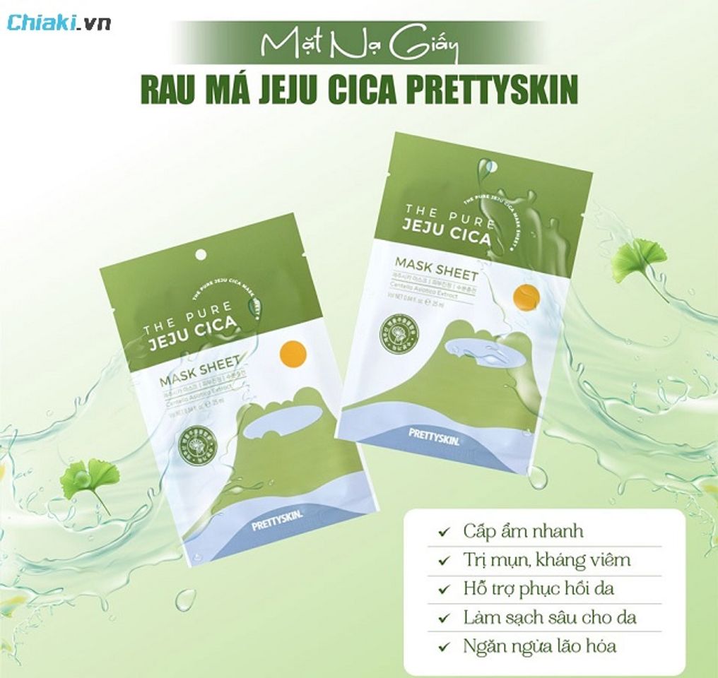 Mặt nạ rau m&aacute; Pretty Skin The Pure Jeju Cica Mask giảm sưng vi&ecirc;m, l&agrave;m dịu da nhanh v&agrave; bảo vệ da