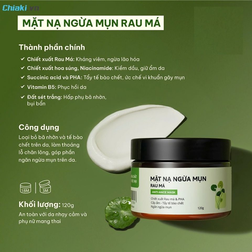 Mặt nạ ngừa mụn rau m&aacute; Cỏ Mềm &ldquo;thải độc&rdquo; b&atilde; nhờn, vừa kh&aacute;ng vi&ecirc;m, vừa cấp ẩm v&agrave; phục hồi da