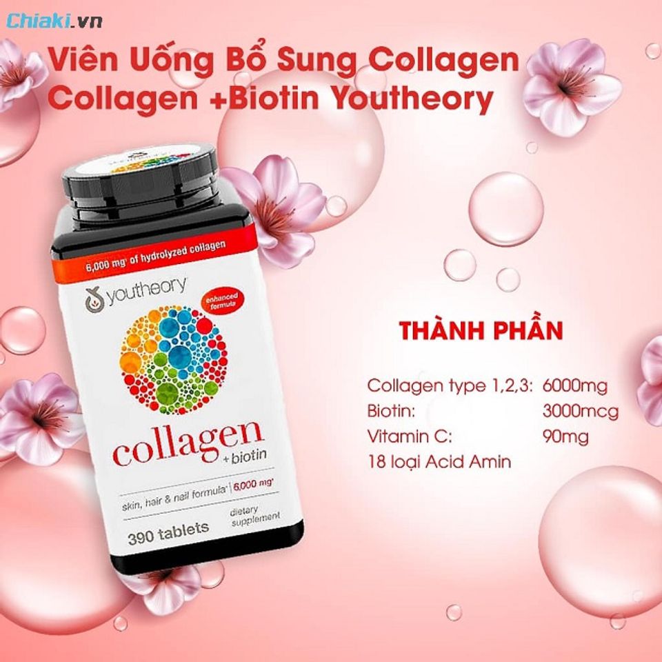 Vi&ecirc;n uống Collagen Youtheory Type 1 2 & 3 hỗ trợ sức khỏe v&agrave; sắc đẹp
