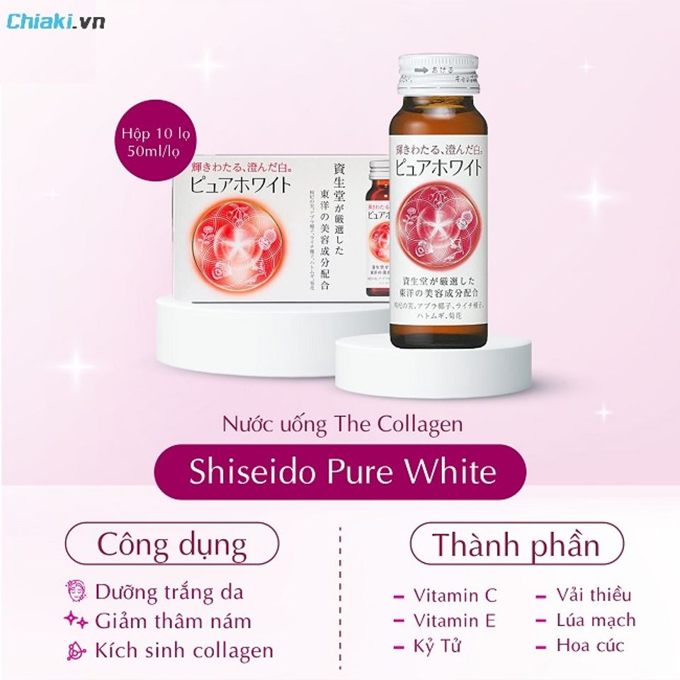 Collagen nước của Nhật Pure White Shiseido giải quyết vấn đề n&aacute;m, t&agrave;n nhang v&agrave; da kh&ocirc;ng đều m&agrave;u