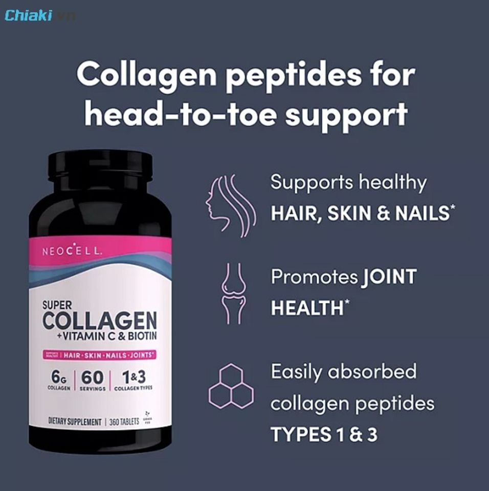 Vi&ecirc;n uống Super Collagen Neocell + C 6000mg hỗ trợ tổng hợp Collagen một c&aacute;ch tối ưu