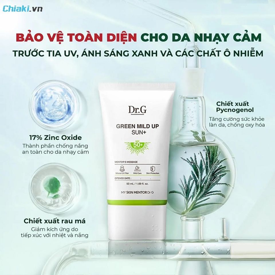 Kem chống nắng rau m&aacute; Dr.G Green Mild Up Sun dễ t&aacute;n tr&ecirc;n da, bảo vệ da mịn m&agrave;ng