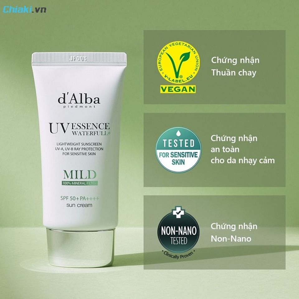 Kem chống nắng D'Alba UV Essence Waterfull Mild bảo vệ da từ th&agrave;nh phần độc quyền