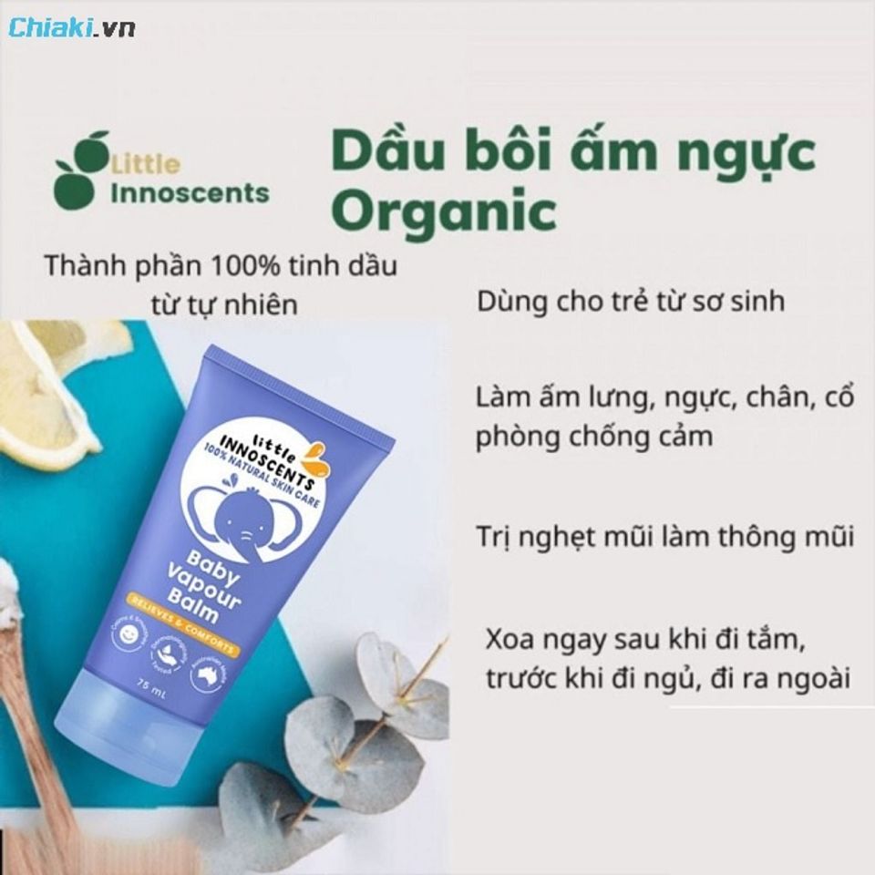 Dầu b&ocirc;i ấm ngực Organic &Uacute;c Little Innoscents ph&ugrave; hợp với da nhạy cảm của b&eacute;