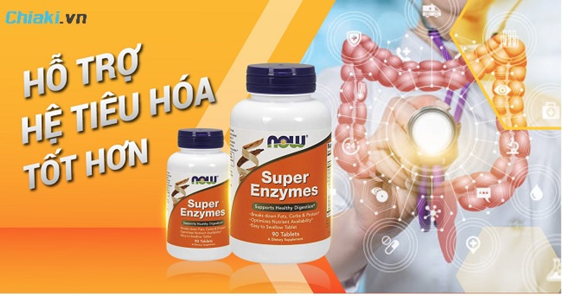 Vi&ecirc;n uống NOW Super Enzymes cải thiện đầy hơi, chướng bụng, kh&oacute; ti&ecirc;u v&agrave; ợ hơi