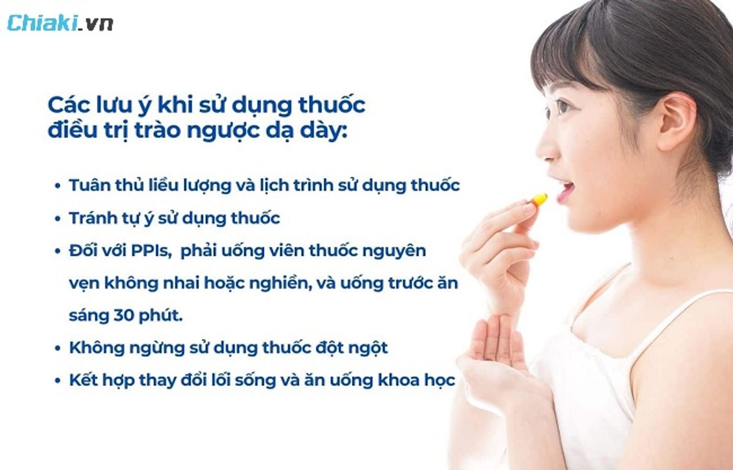 N&ecirc;n sử dụng thuốc PPI n&ecirc;n uống v&agrave;o buổi s&aacute;ng, trước bữa ăn 30-60 ph&uacute;t để đạt hiệu quả tốt nhất