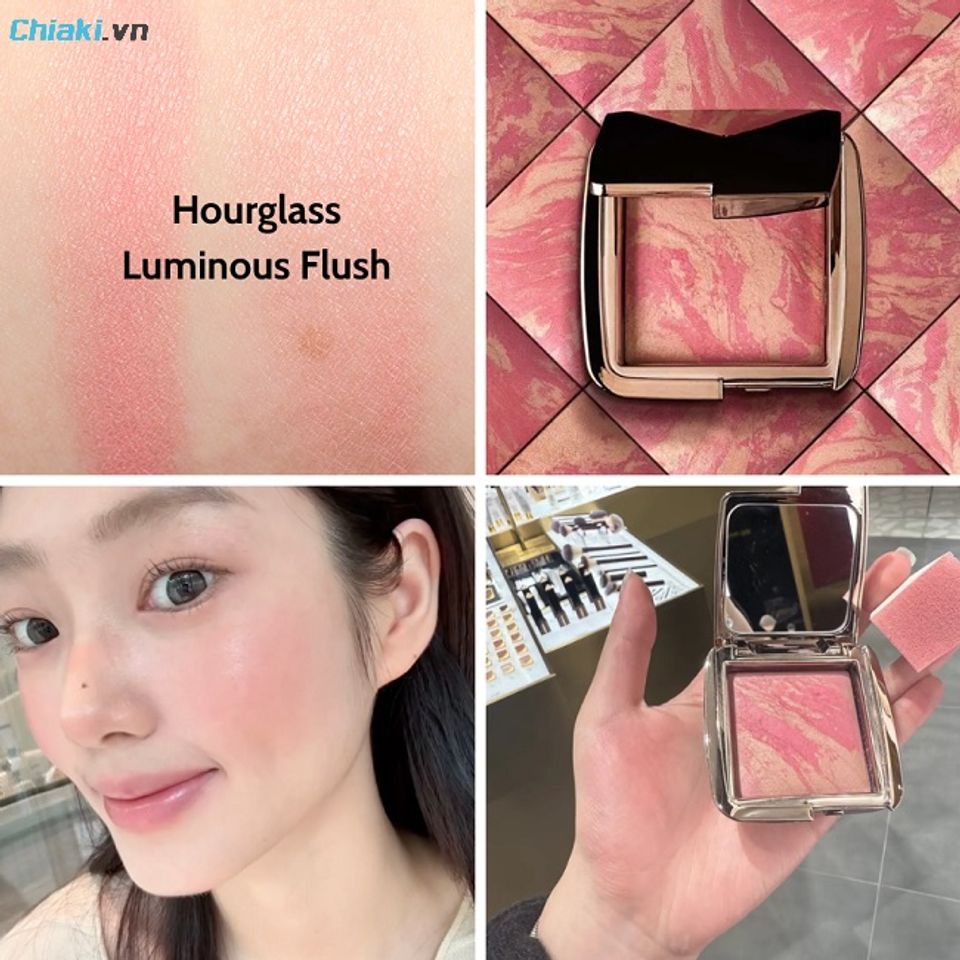 Hiệu ứng của Hourglass Ambient Lighting Blush l&agrave;m mờ nhẹ khuyết điểm, tạo cảm gi&aacute;c g&ograve; m&aacute; căng mọng