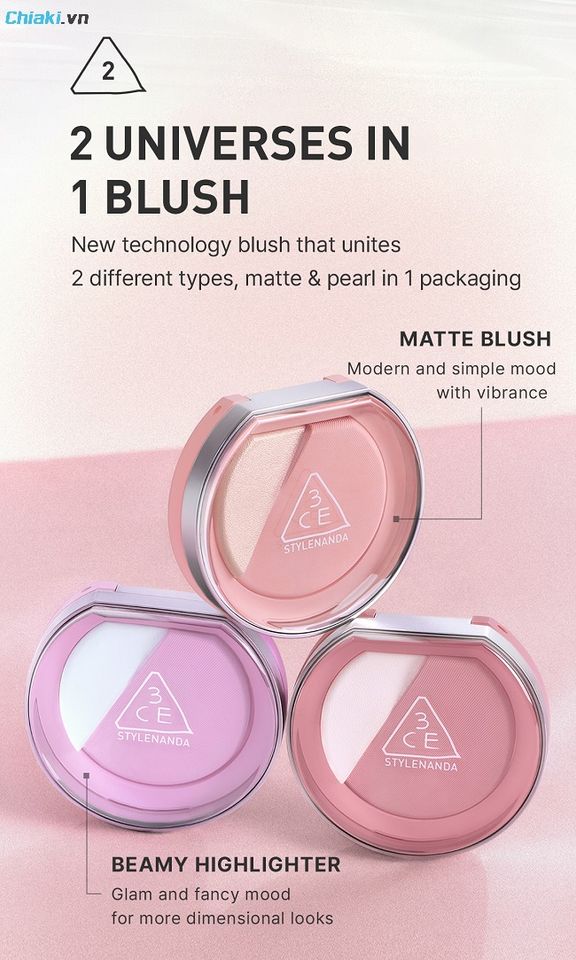 Phấn m&aacute; hồng bắt s&aacute;ng si&ecirc;u mịn 3CE Blushlighter tạo độ b&oacute;ng khỏe tự nhi&ecirc;n như l&agrave;n da đang ngậm nước