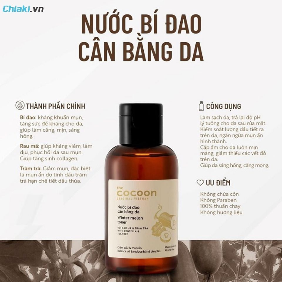 Toner tr&agrave;m tr&agrave; Cocoon Việt Nam kiềm dầu cực tốt, gi&uacute;p da th&ocirc;ng tho&aacute;ng