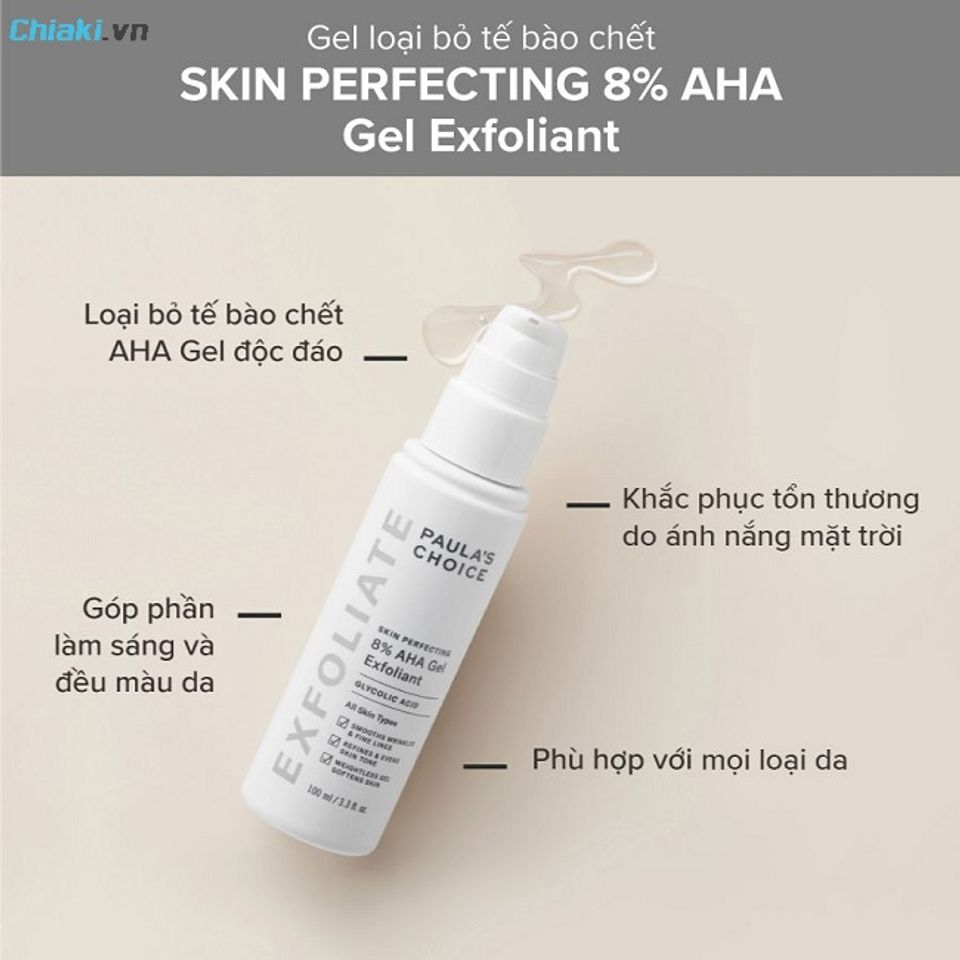 Gel tẩy da chết Paula's Choice Skin Perfecting 8% AHA Exfoliant l&agrave;m mờ nếp nhăn v&agrave; trị th&acirc;m n&aacute;m hiệu quả