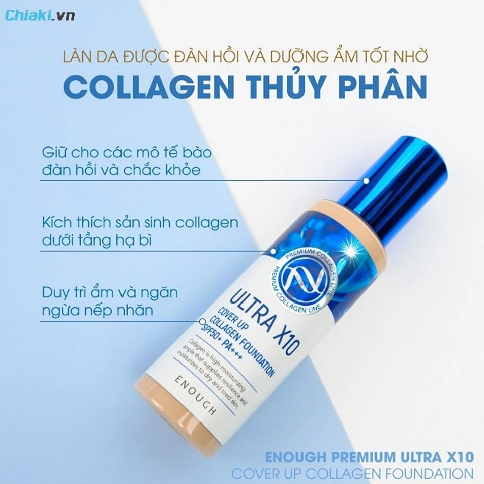 Kem nền collagen H&agrave;n Quốc X10 Enough Ultra Cover Up kết cấu mượt, mỏng, che phủ tốt