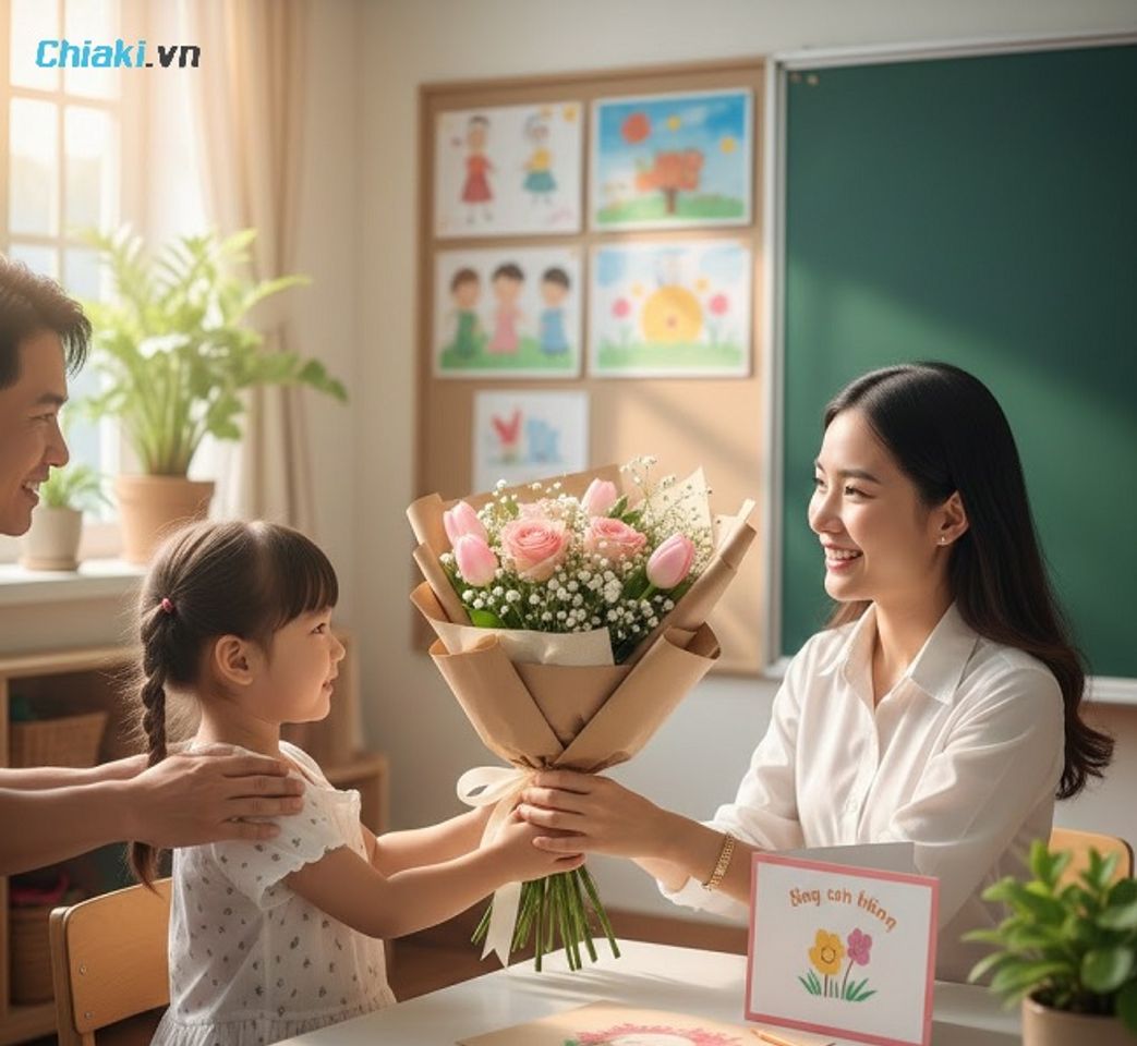 Tặng qu&agrave; ng&agrave;y Quốc tế Phụ nữ thể hiện n&eacute;t đẹp trong truyền thống "t&ocirc;n sư trọng đạo"