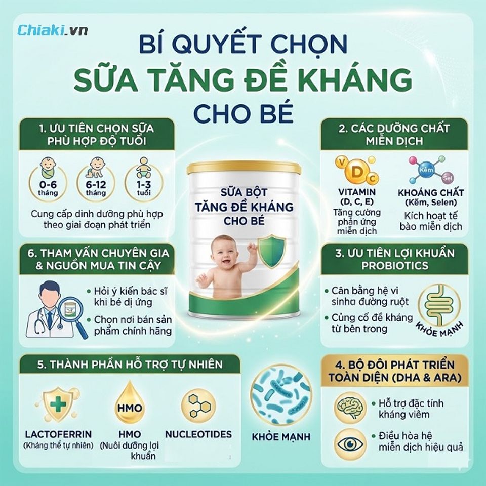 Lựa chọn sữa tăng đề kh&aacute;ng theo độ tuổi v&agrave; th&agrave;nh phần ph&ugrave; hợp, an to&agrave;n