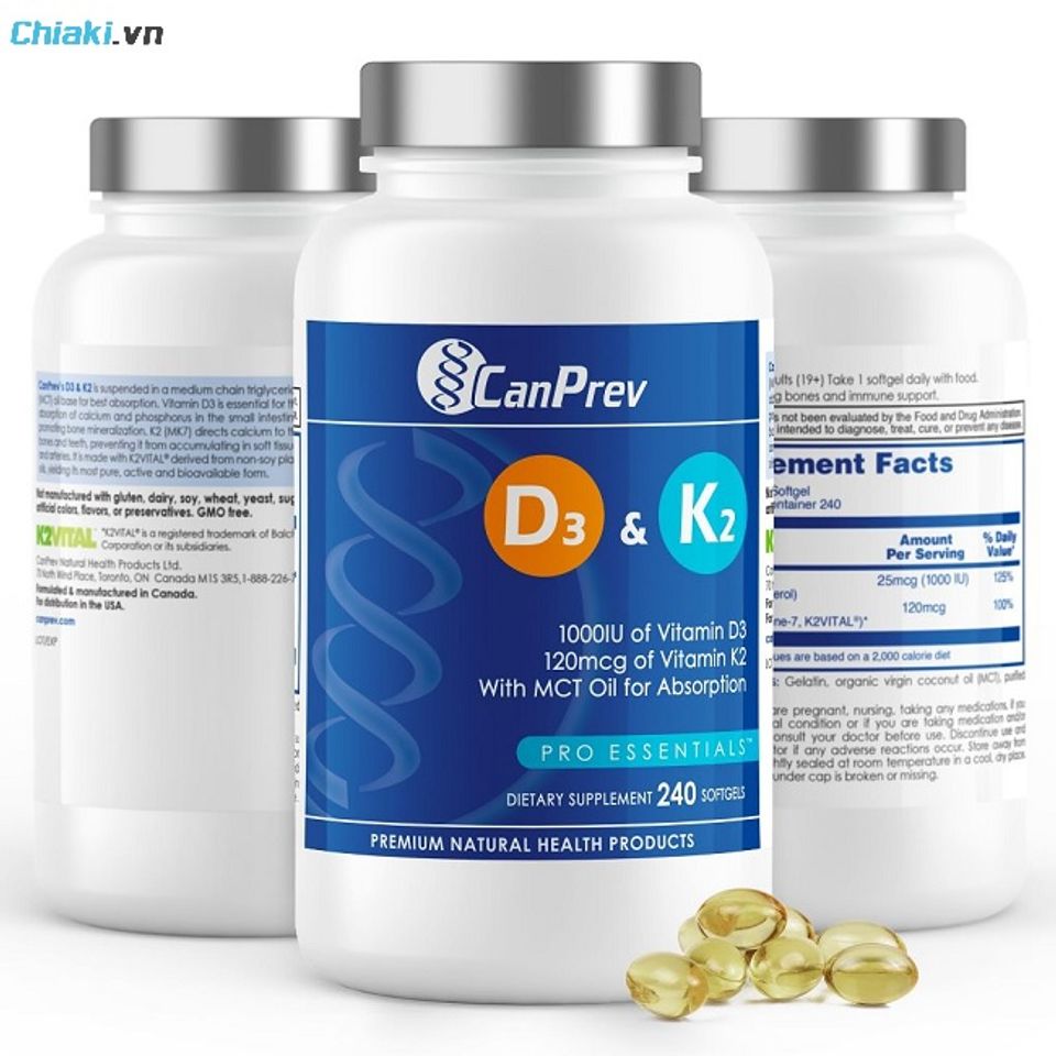 Vitamin D3 K2 cho người gi&agrave; Canprev Canada cải thiện r&otilde; t&igrave;nh trạng đau nhức xương khớp