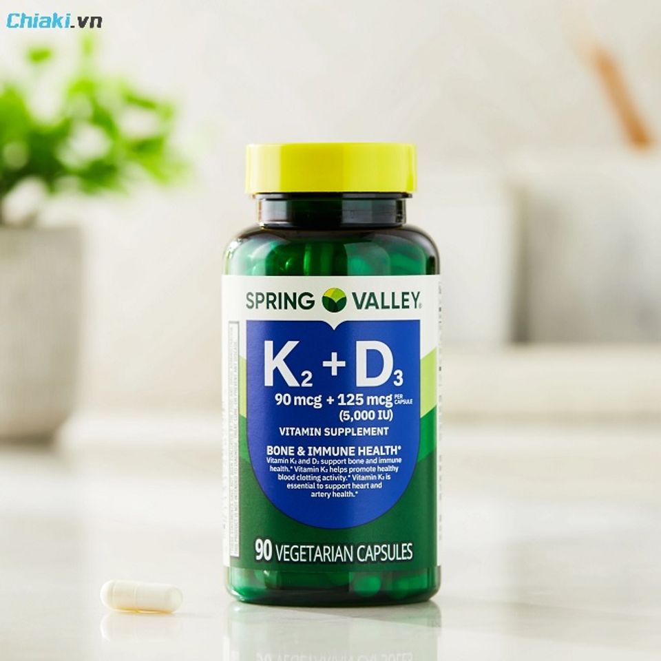Vi&ecirc;n uống bổ sung Vitamin K2+D3 Spring Valley gi&uacute;p xương khỏe, ngừa s&acirc;u răng, lo&atilde;ng xương