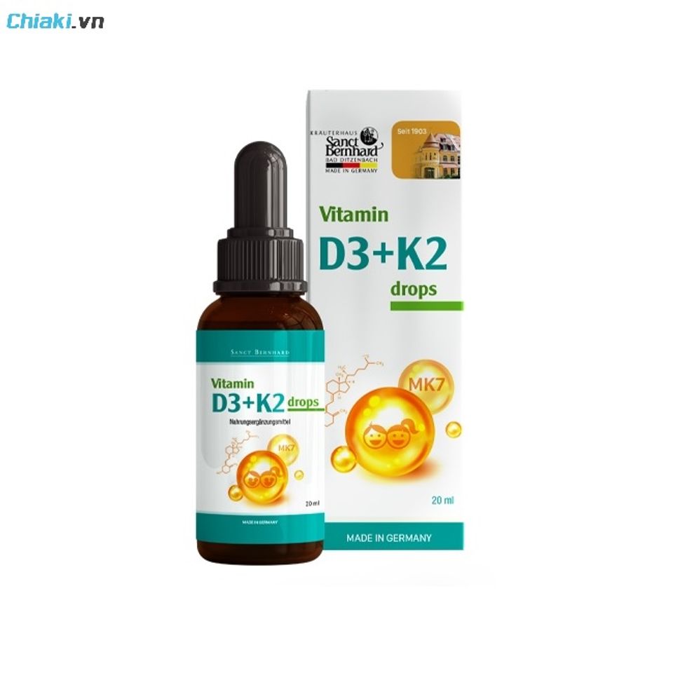 Vitamin D3 K2 dạng giọt Sanct Bernhard Đức bảo vệ men răng v&agrave; hỗ trợ ph&aacute;t triển răng miệng khỏe mạnh