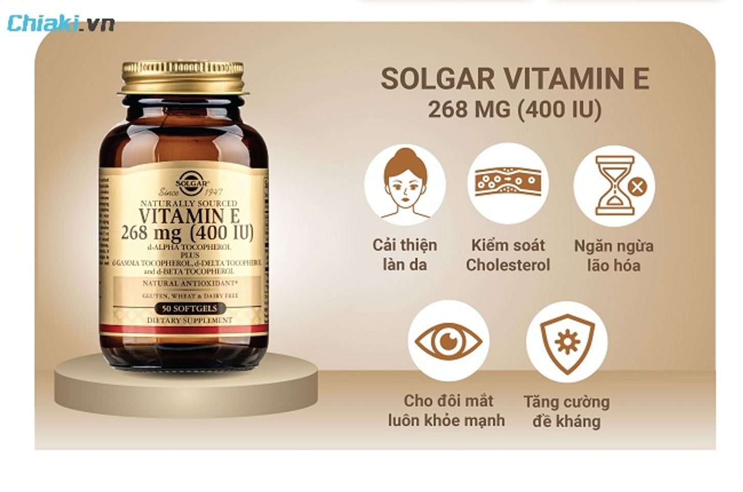 Vitamin E 400 IU Solgar Naturally Sourced chống oxy h&oacute;a mạnh mẽ hiệu quả