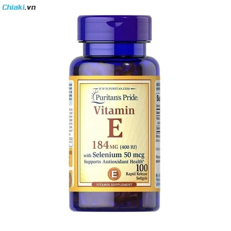 Vitamin E của Mỹ Puritan's Pride 184MG với Selenium 50mcg tăng cường hiệu quả chống gốc tự do