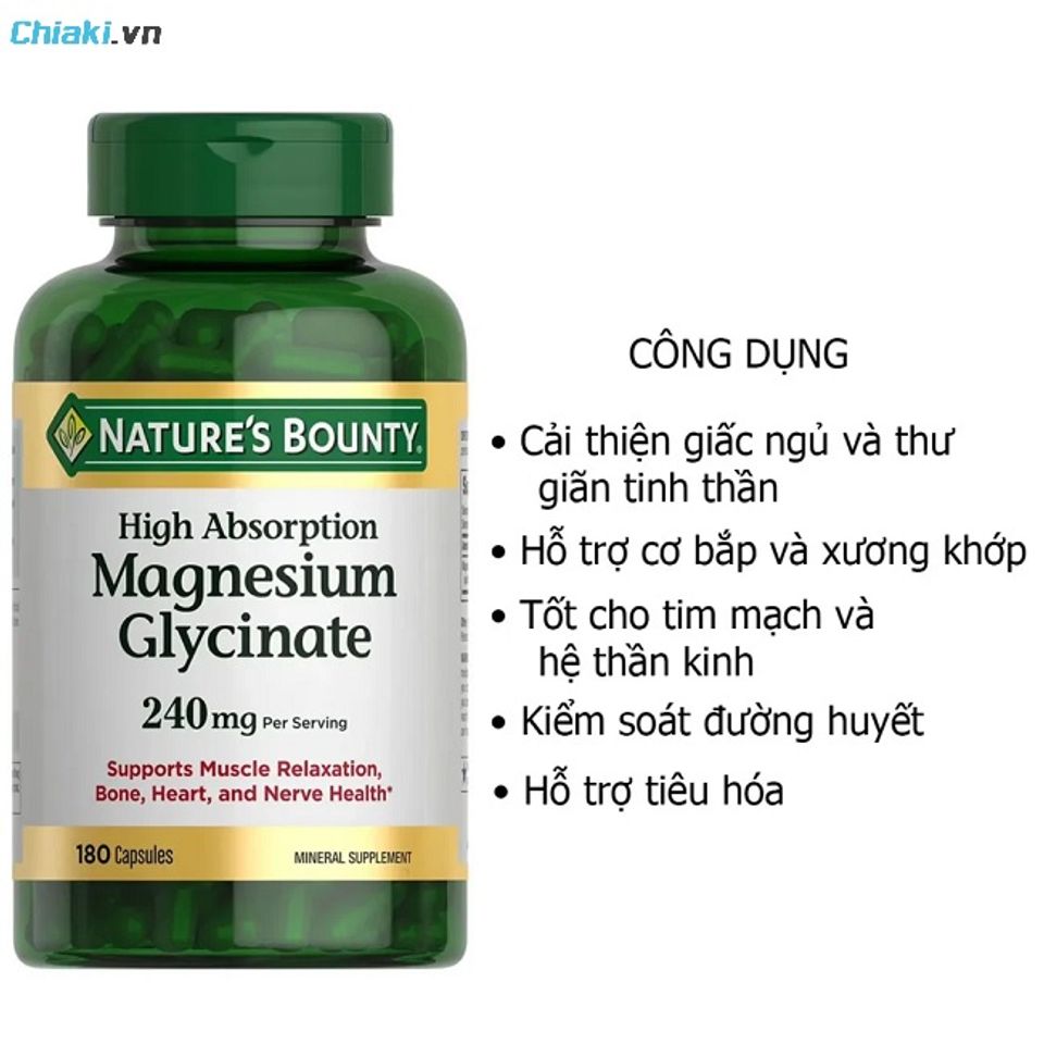 Vi&ecirc;n uống thư gi&atilde;n cơ bắp, cải thiện giấc ngủ Magie Magnesium Glycinate 240mg
