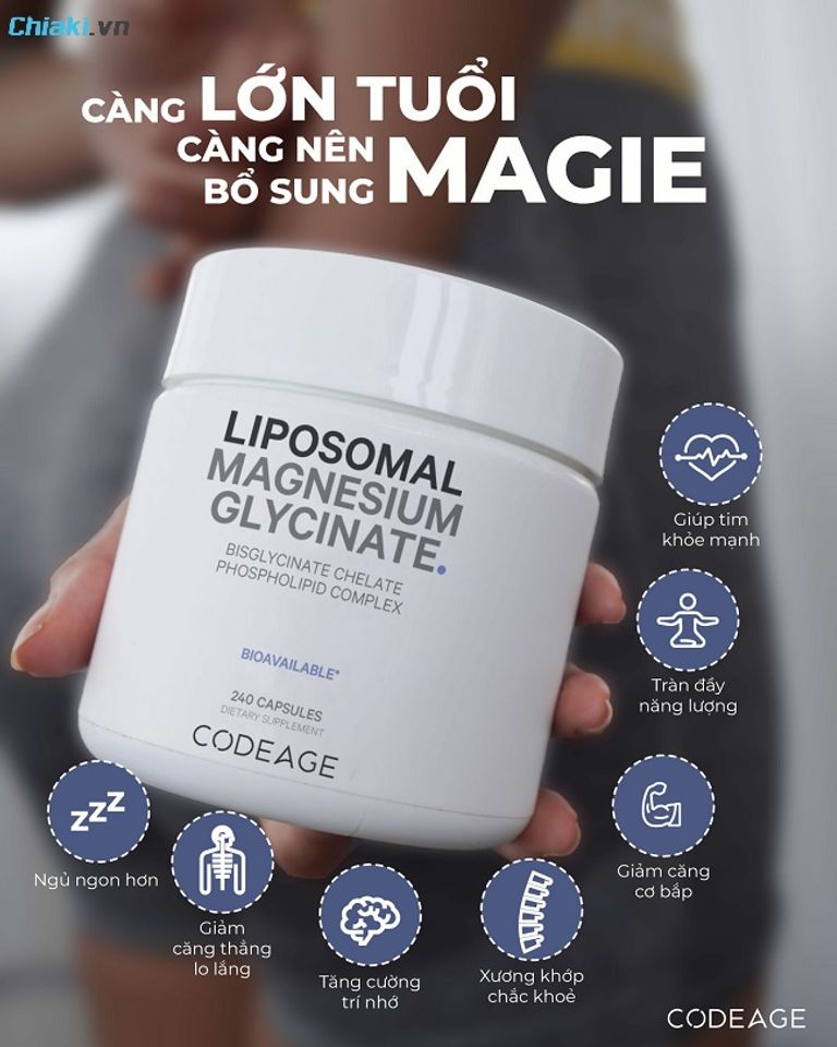 Vi&ecirc;n uống Magie cho xương v&agrave; cơ bắp Codeage Liposomal Magnesium Glycinate