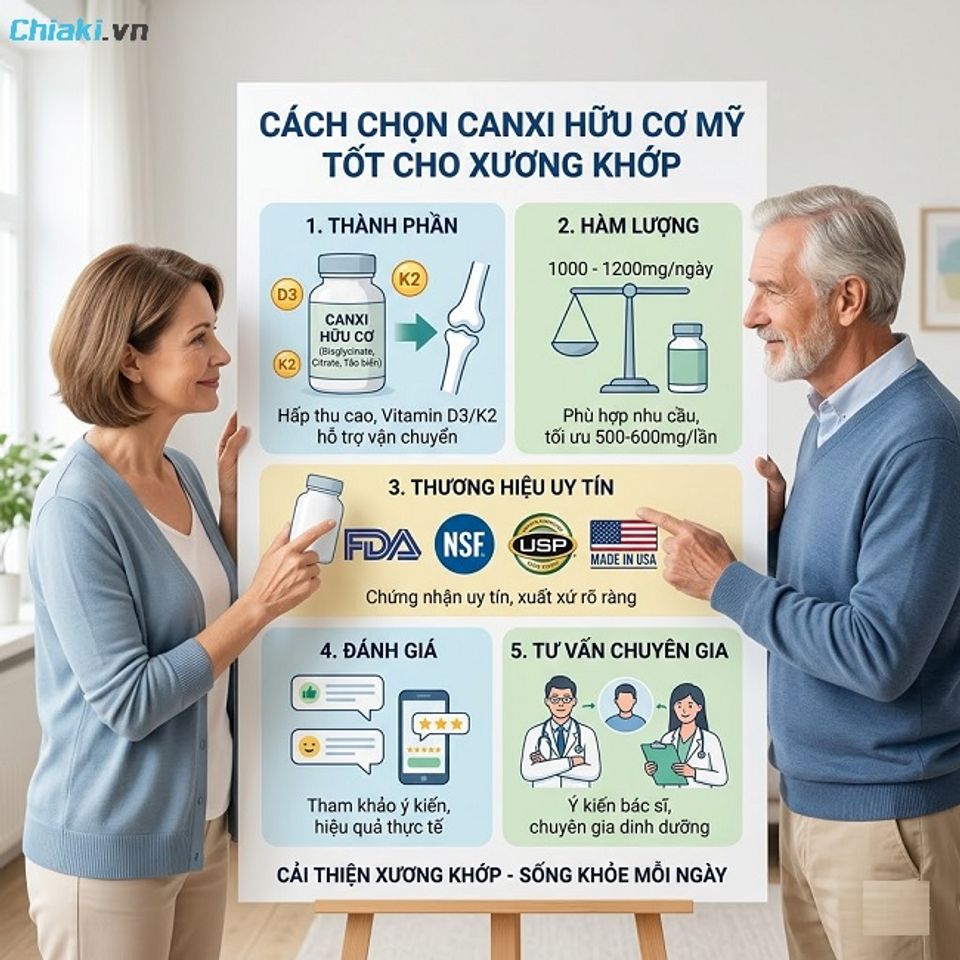 Ưu ti&ecirc;n lựa chọn canxi hữu cơ để hấp thụ cao, cải thiện vấn đề xương khớp