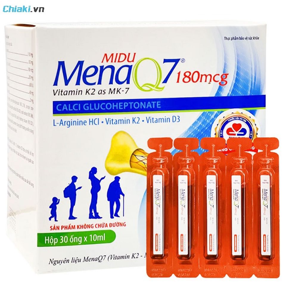 Canxi dạng nước Midu MenaQ7 180mcg i&uacute;p c&aacute;c ph&acirc;n tử canxi thẩm thấu nhanh qua ni&ecirc;m mạc ruột