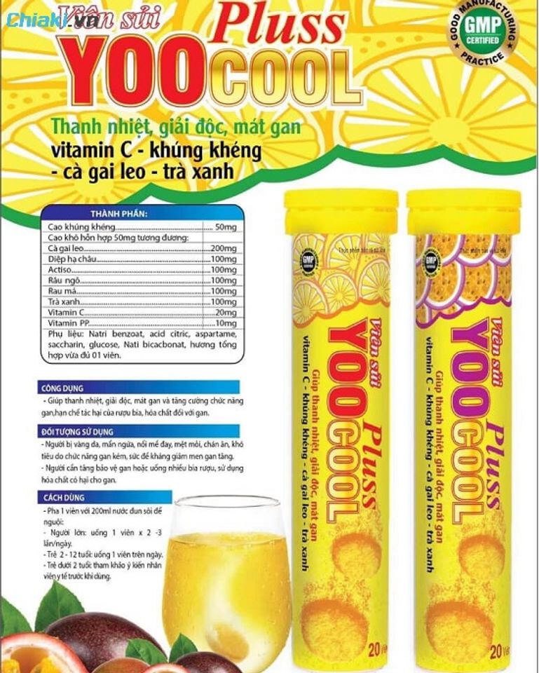 Vi&ecirc;n sủi m&aacute;t gan giảm mụn Yoocool Pluss&nbsp;hỗ trợ thanh nhiệt, giải kh&aacute;t, m&aacute;t gan