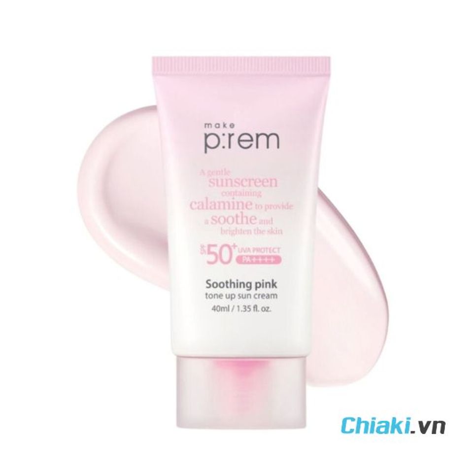 Kem chống nắng n&acirc;ng tone trắng hồng Make P:rem Soothing Pink Tone Up&nbsp;