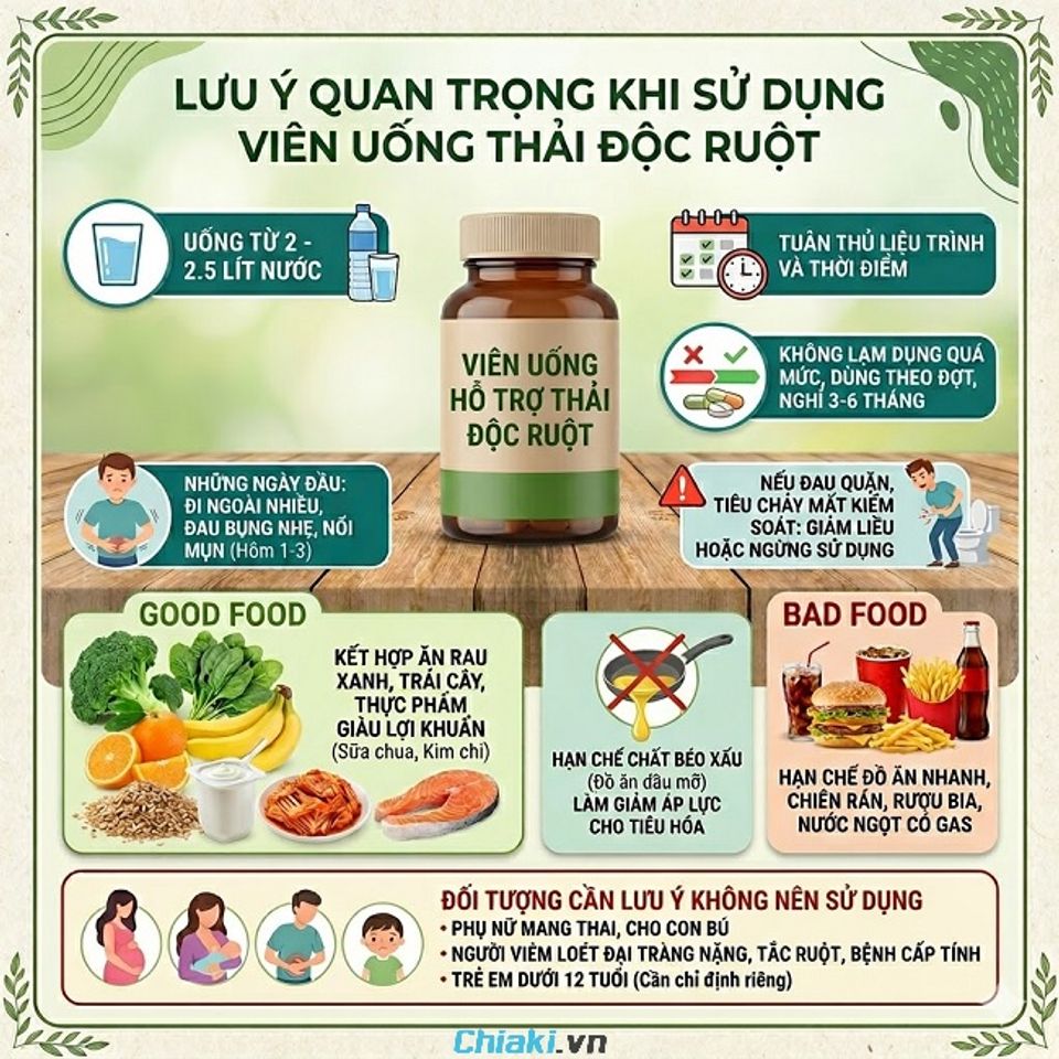 Lưu &yacute; c&aacute;ch sử dụng vi&ecirc;n uống hỗ trợ thải độc ruột đạt hiệu quả cao