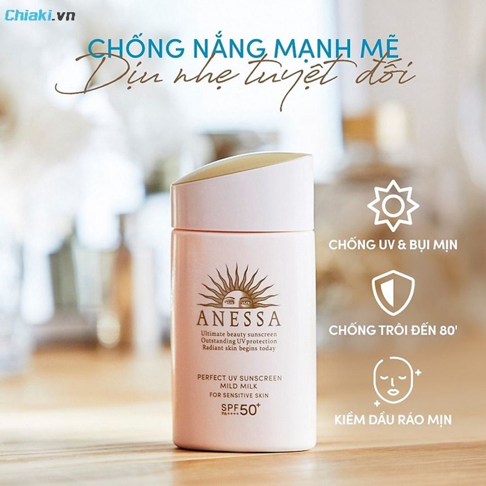 Kem chống nắng trang điểm kiềm dầu Anessa Perfect UV Sunscreen Mild Milk SPF50+