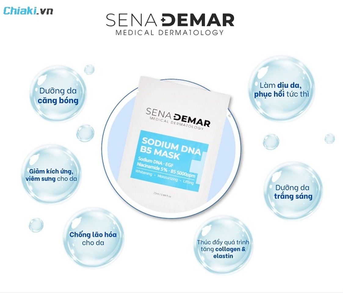 Mặt nạ tế b&agrave;o gốc Senademar DNA B5 H&agrave;n Quốc sửa chữa c&aacute;c sợi collagen đứt g&atilde;y v&agrave; tạo hiệu ứng căng b&oacute;ng cho da