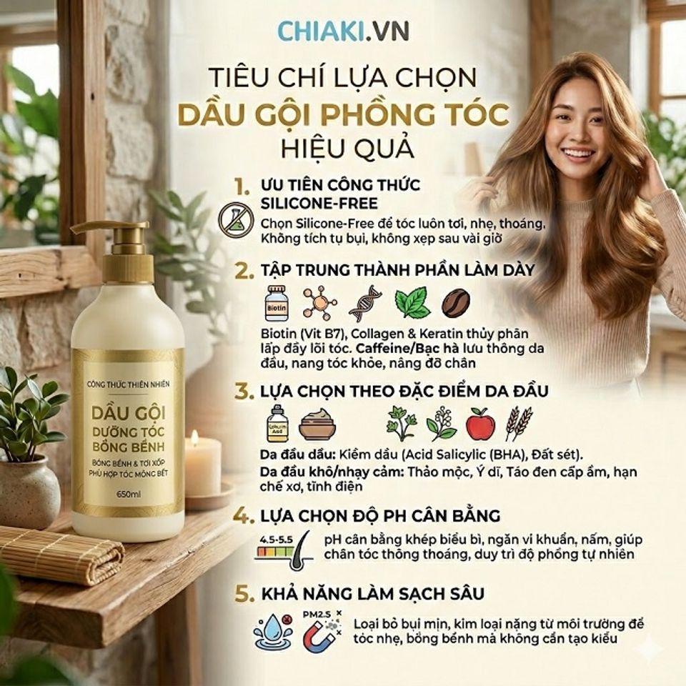 Ti&ecirc;u ch&iacute; lựa chọn dầu gội phồng t&oacute;c hiệu quả, ph&ugrave; hợp nhất&nbsp;
