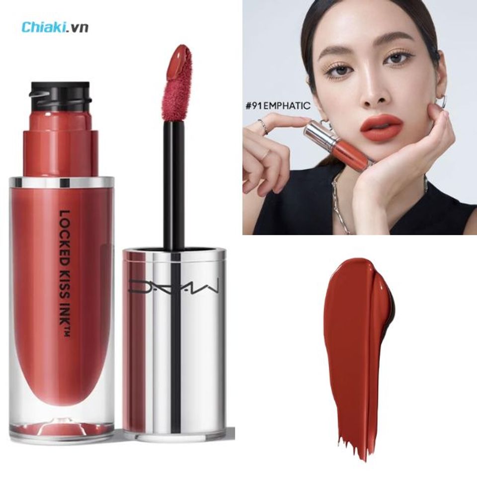 Son MAC dạng kem Locked Kiss Ink 24HR 91 Emphatic đem lại vẻ ngo&agrave;i rạng rỡ v&agrave; sự tự tin cho ph&aacute;i đẹp