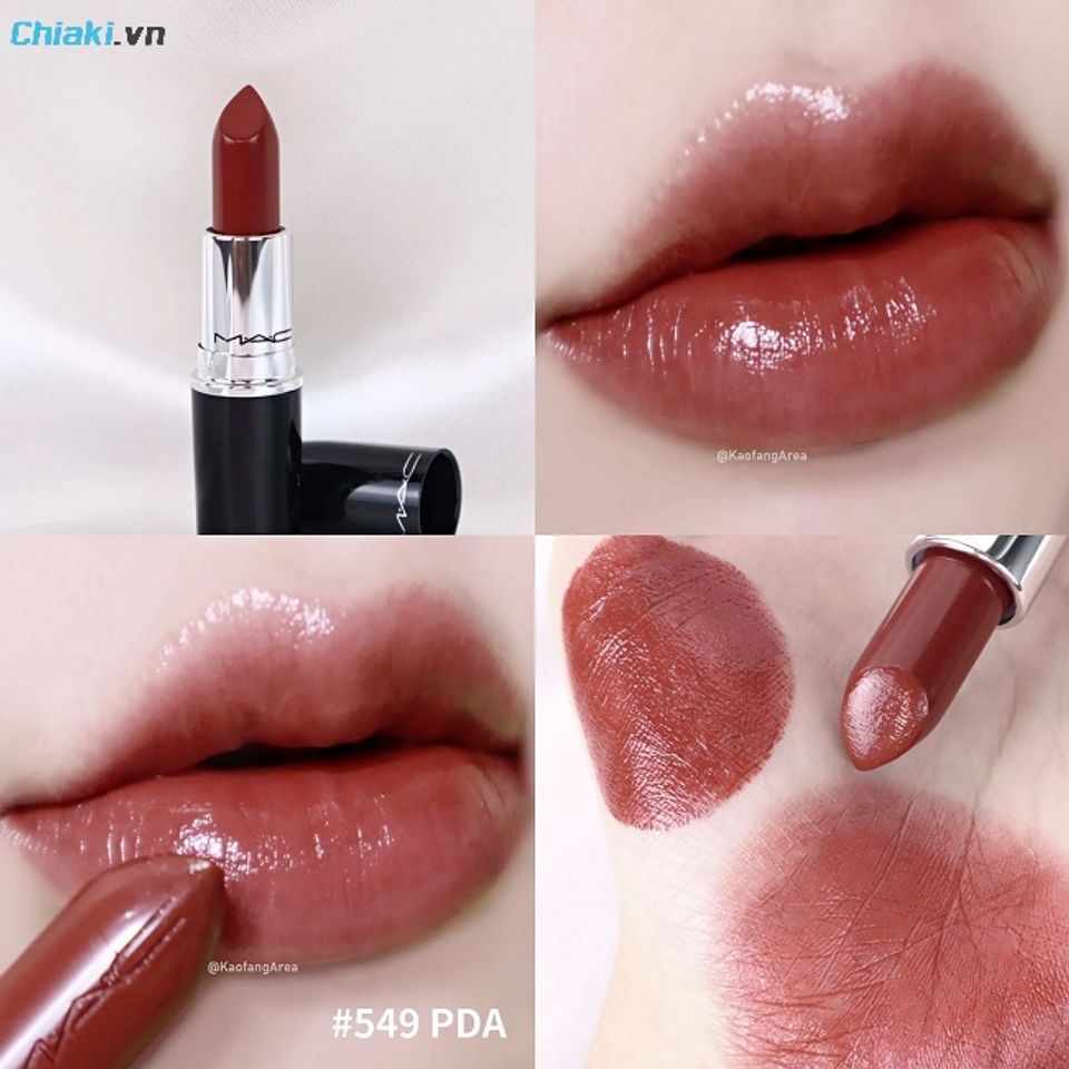 Son thỏi MAC Lustreglass Sheer Shine Lipstick 549 PDA giữ được vẻ căng mọng, b&oacute;ng bẩy v&agrave; tr&agrave;n đầy sức sống