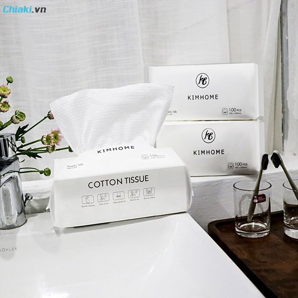 Khăn giấy tẩy trang cotton Kimhome vải cotton tự nhi&ecirc;n si&ecirc;u mềm mại