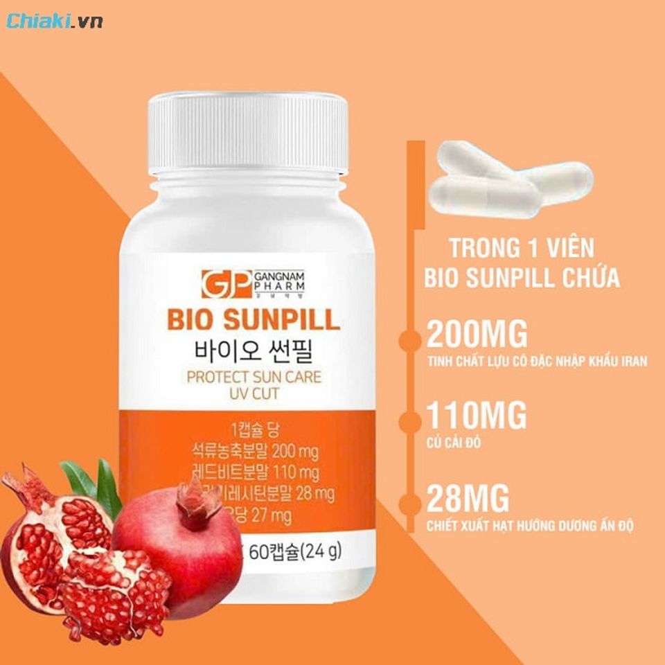 Vi&ecirc;n uống chống nắng nội sinh H&agrave;n Quốc Bio Sunpill tạo m&agrave;ng lọc sinh học, bảo vệ da khỏi t&aacute;c động của tia UVA, UVB