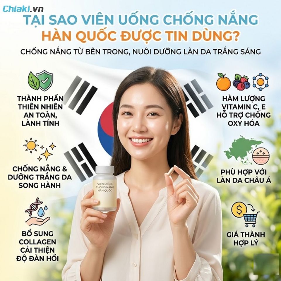 Vi&ecirc;n uống chống nắng của H&agrave;n tập trung v&agrave;o khả năng chống oxy h&oacute;a, bảo vệ da khỏi tia UV