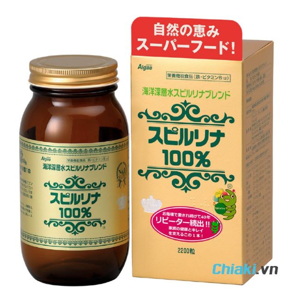 Tảo xoắn Nhật Bản Spirulina dạng chai thủy tinh