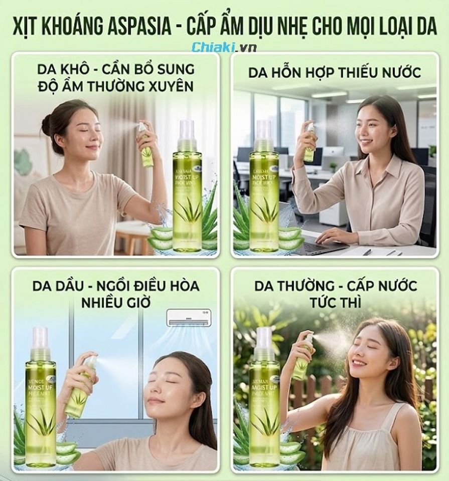 Xịt kho&aacute;ng Aspasia d&agrave;nh cho loại da kh&ocirc;, da cần bổ sung độ ẩm thường xuy&ecirc;n