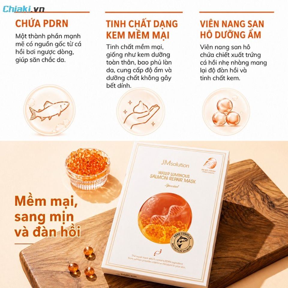 Mặt nạ JM trứng c&aacute; hồi Water Luminous Salmon Repair bề mặt mềm mịn, l&agrave;m giảm t&igrave;nh trạng th&ocirc; r&aacute;p